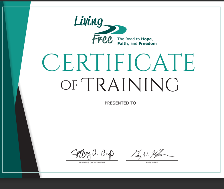 Living Free Certificate of Completion