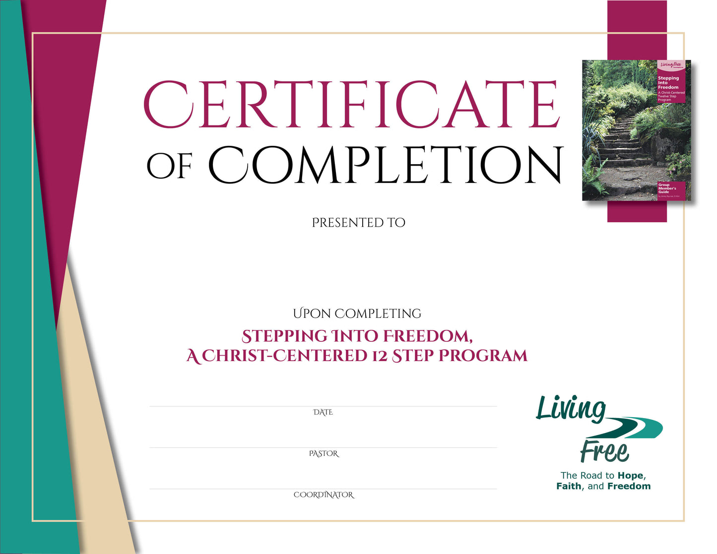Stepping into Freedom Certificate of Completion