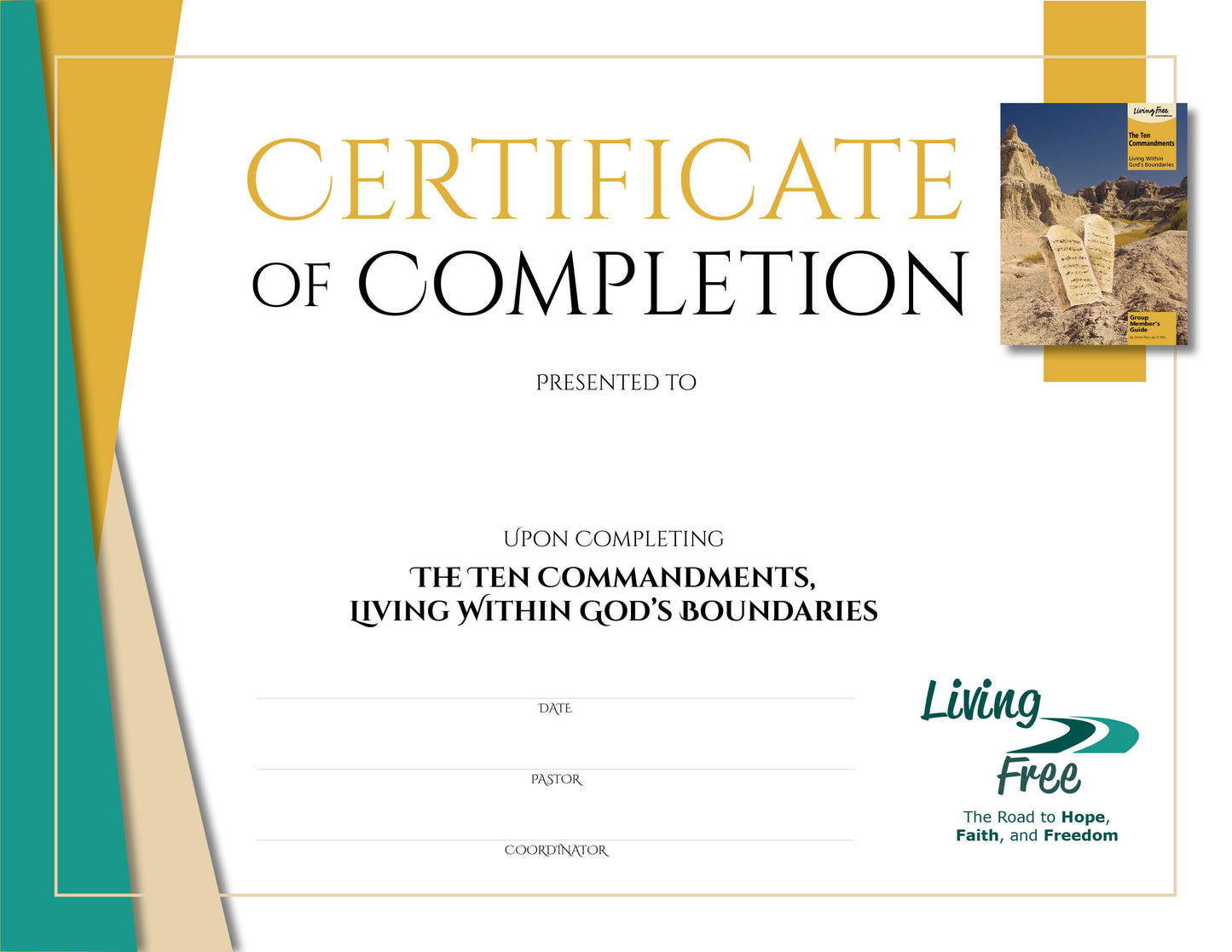 Ten Commandments Certificate of Completion